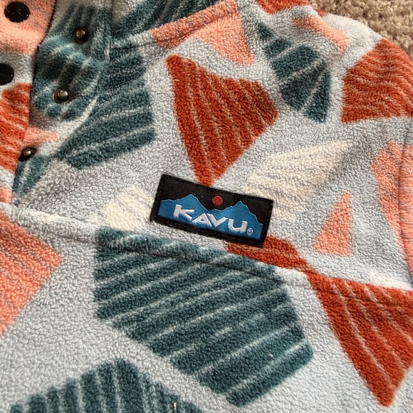 Kavu Geometric Zip Up Sweater - Orange, Teal, White - Picture 2 of 7